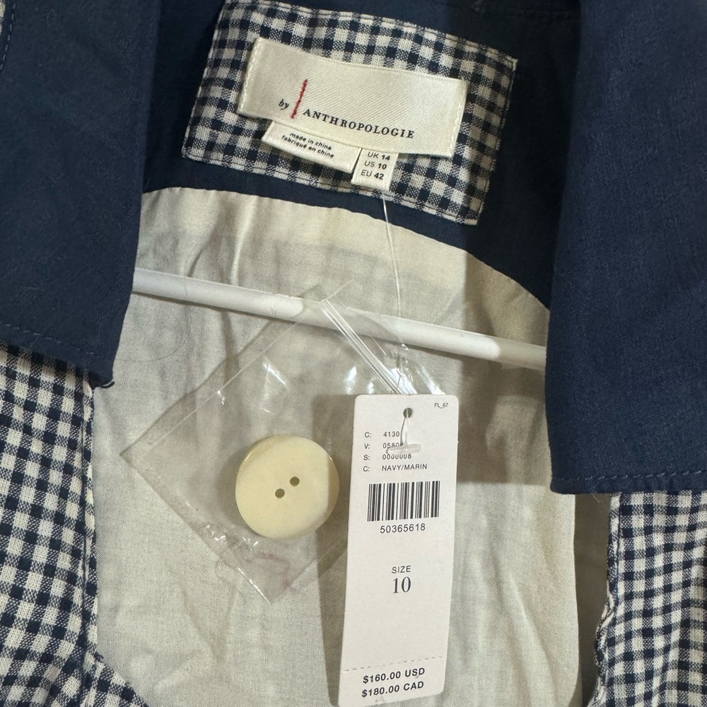 HTF Anthropologie Navy Blue Linen Cotton Gingham Camellia Collared Dress Size 10 - Picture 9 of 13